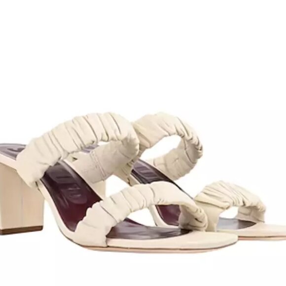 Staud $300 Ruched Frankie Sandals in Ivory Leather Strappy Heels Mules Sz 38 - Picture 2 of 7